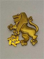 14k Gold Heavy Lion Diamond Pendant Broach