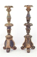 Pair Spanish style wooden candle sticks 24.5"