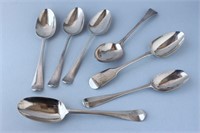 Six 18th Century Silver Table Spoons and One