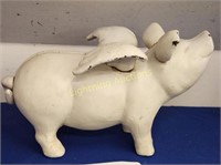 VINTAGE CAST IRON PIG WITH WINGS PIGGY BANK