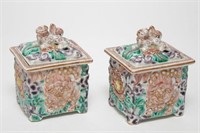 Japanese Porcelain Censers with Foo Dog Lids, Pair