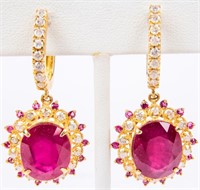 Jewelry 14kt Yellow Gold Ruby & Diamond Earrings