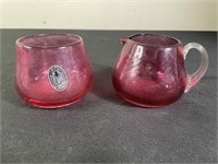 Pilgrim Cranberry Glass Creamer & Sugar Bowl