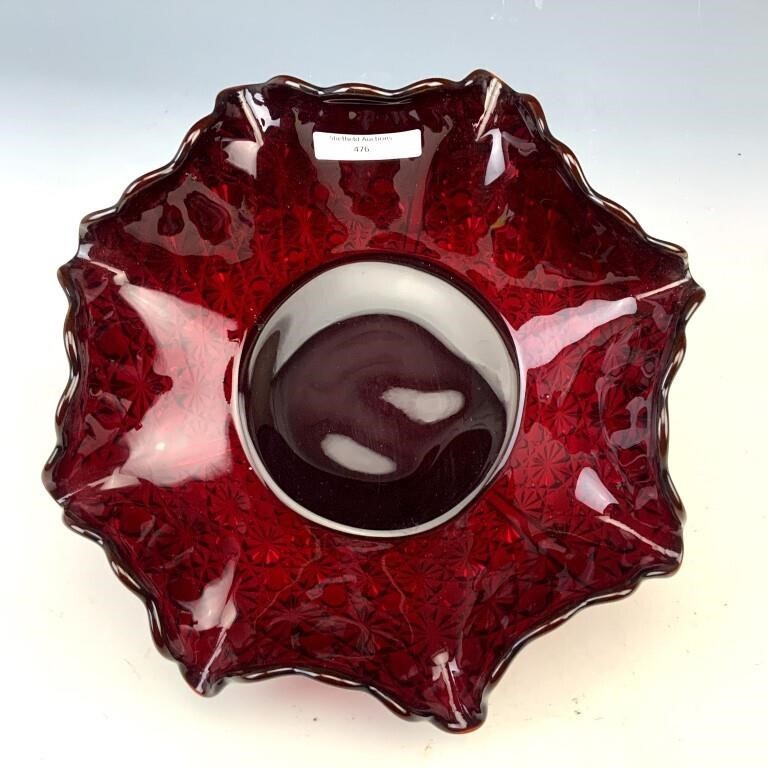 Fenton Red Daisy & Button Ruffled Bowl