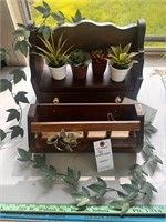 Wooden Shelf Display with Contents and Mail Holder