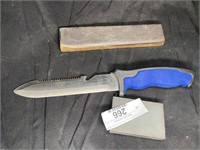 Knife and 2 sharpening stones