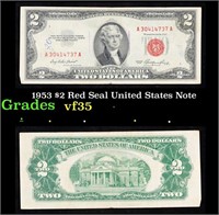 1953 $2 Red Seal United States Note Grades vf++