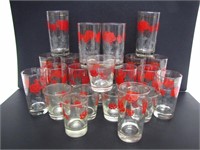 COLLECTION OF MCM RED ROSE PATTERN GLASSES