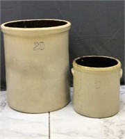 2 Crock Containers 20 & 5 *both Have Repaired