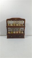 Vintage Wooden Spice Rack with Glass Spice Jars