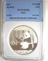 2017 .999 AG 10 Yuan NNC PR70 DCAM Panda