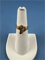 STAMPED 14K GOLD DOUBLE RING W/ DIAMONDS