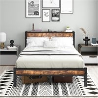 $190 Double Bed Frame with Wood Storage Headboard