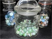 COLLECTION OF SWIRL MARBLES GREEN+WHITE & MORE