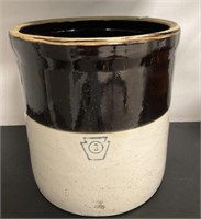 3 Gal Brown Stripe Keystone Stoneware Crock.