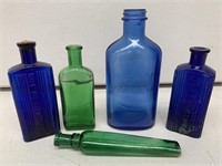 Selection of Old Bottles inc Blues, Greens etc