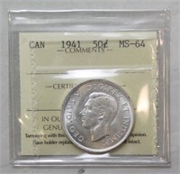 9605095MS-64 ICCS_Canada 1941 Fifty Cents MS-64