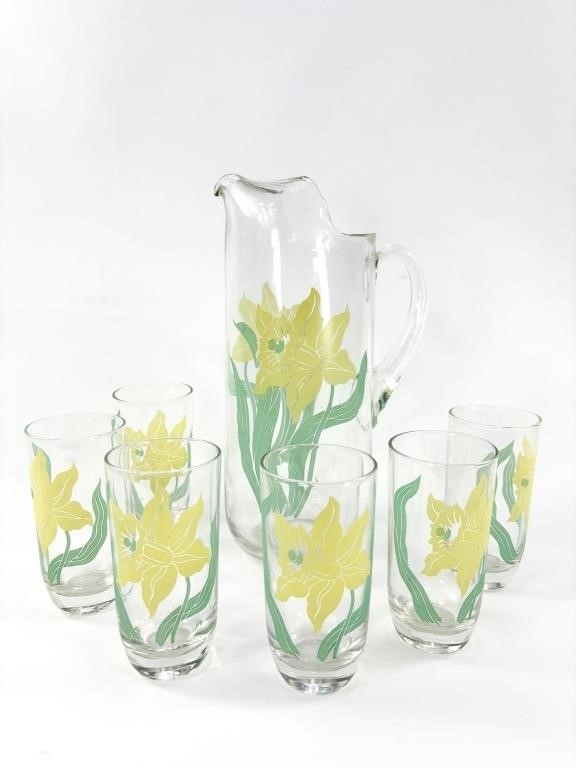 Mid Century Water Pitcher and Glasses