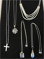 5 PC LOT OF SILVER NECKLACES AND PENDANTS