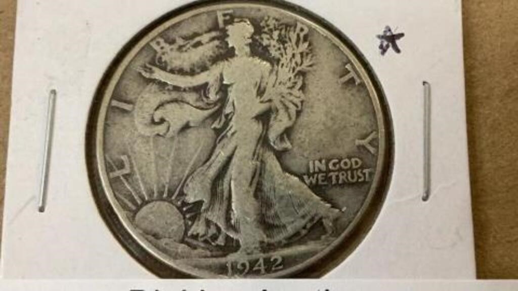 1942 silver half dollar coin standing liberty