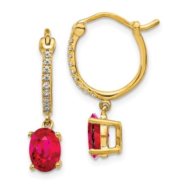 14k Yellow Gold Diamond Ruby Earrings