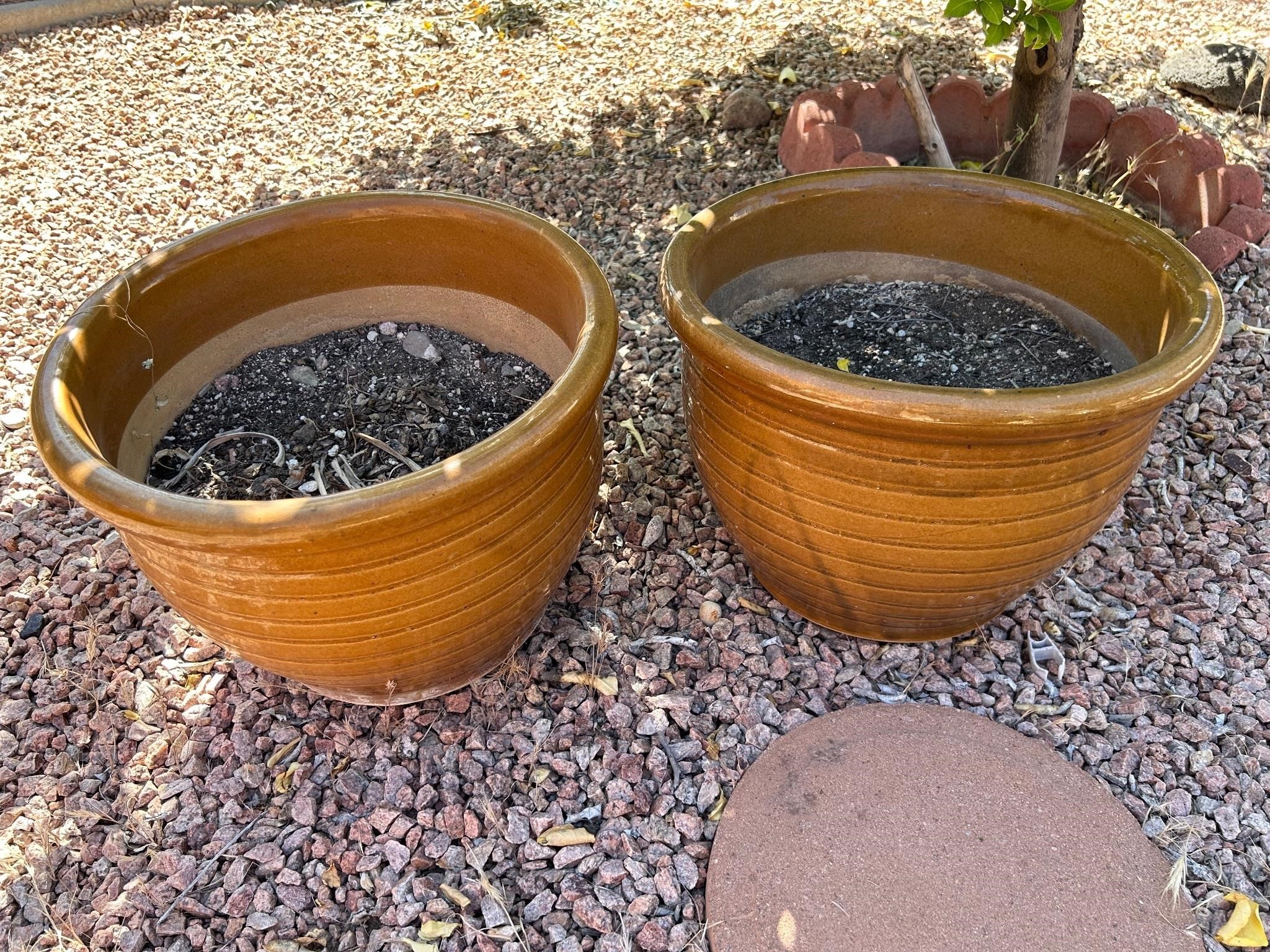 2 Glazed Pottery Planters