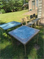2 card tables and 4 metal chairs