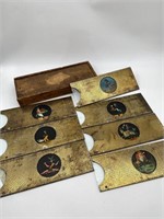 7 Antique Magic Lantern Slip Slides in Tin +