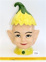 Vintage Elf/Pixie head cookie jar w/yellow leaf