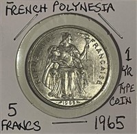 French Polynesia 1965 5 Francs