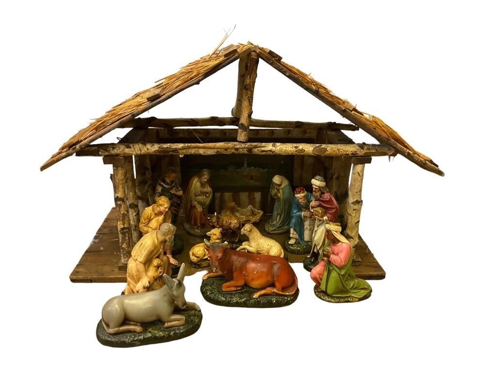 Large Manger & Chalkware Nativity Figures
