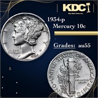 1934-p Mercury Dime 10c Grades Choice AU