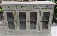Gray Weathered Wood Cabinet w/Glass Doors