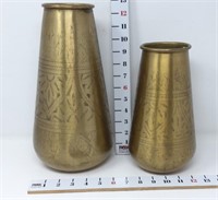 (2) Brass Vases w/Engraved Patterns
