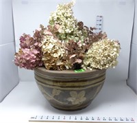 Clay Planter w/Dried Hydrangeas