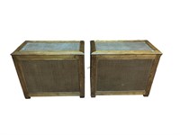 PAIR OF OAK AND WICKER BEDSIDE/BLANKET CHESTS