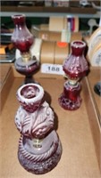 3 X'S BID SMALL RED GLASS OIL LAMPS