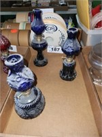 3 X'S BID SMALL COBALT BLUE  GLASS OIL LAMPS