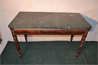 19th C carved mahogany hall table with green marbl