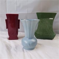 Redwing pottery - red, blue, green vase
