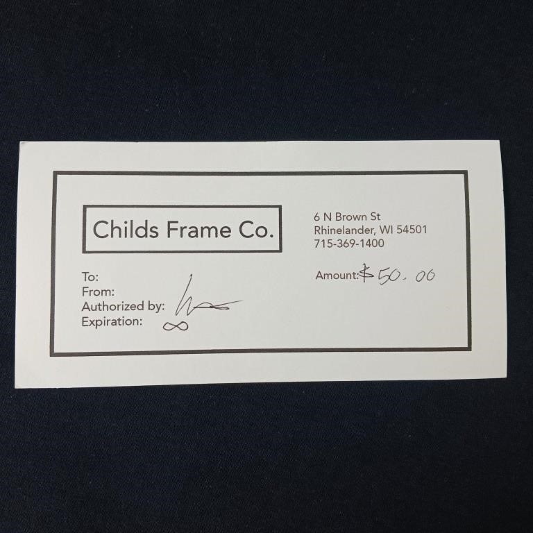 Child's Frame Co $50 gift certificate