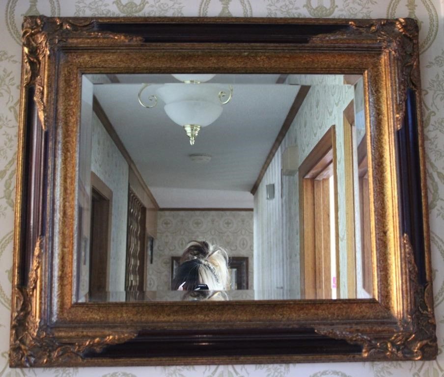 Vintage Beveled Gold & Wooden Mirror