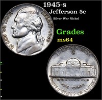 1945-s Jefferson Nickel 5c Grades Choice Unc
