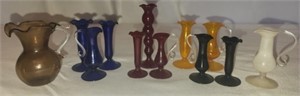 12 small glass vases and pitchers
