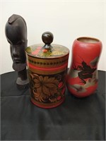 Vintage world wide cannister vase and African