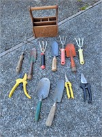 (12) Assorted Gardening Tools with Tool Storage