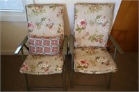 LOT OF 2 METAL OUTDOOR FOLD UP CHAIRS W/CUSHIONS