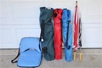 FOLDING CAMP CHAIRS WITH CARRY BAGS, UMBRELLA &
