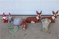 LARGE LOT OF OUTDOOR CEMENT ORNAMENTS - DEER,