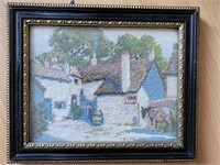 Handmade Embroidered Framed English Cottage 1939